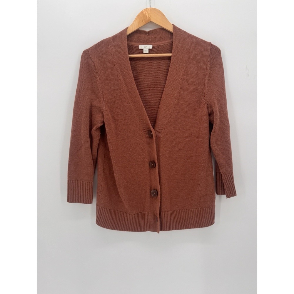 J Jill Sweater Cardigan Women's XS Rust Orange Button Front V Neck 3/4 Sleeve